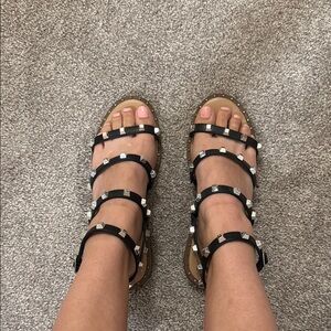 Black and Silver Studded Sandals
